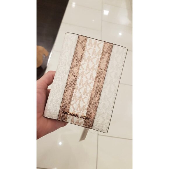 Michael Kors passport wallet stripe jet set MK signature powder blush multi - Picture 3 of 5
